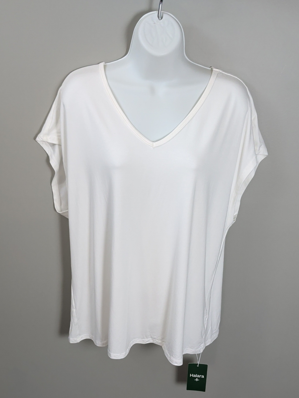 Halara White V-Neck Short Sleeve Casual T-shirt Large